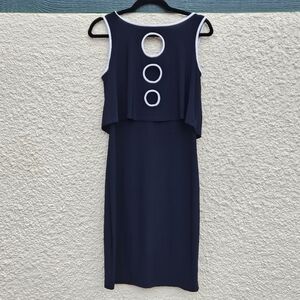 Joseph Ribkoff navy shift dress with white cutouts US 6